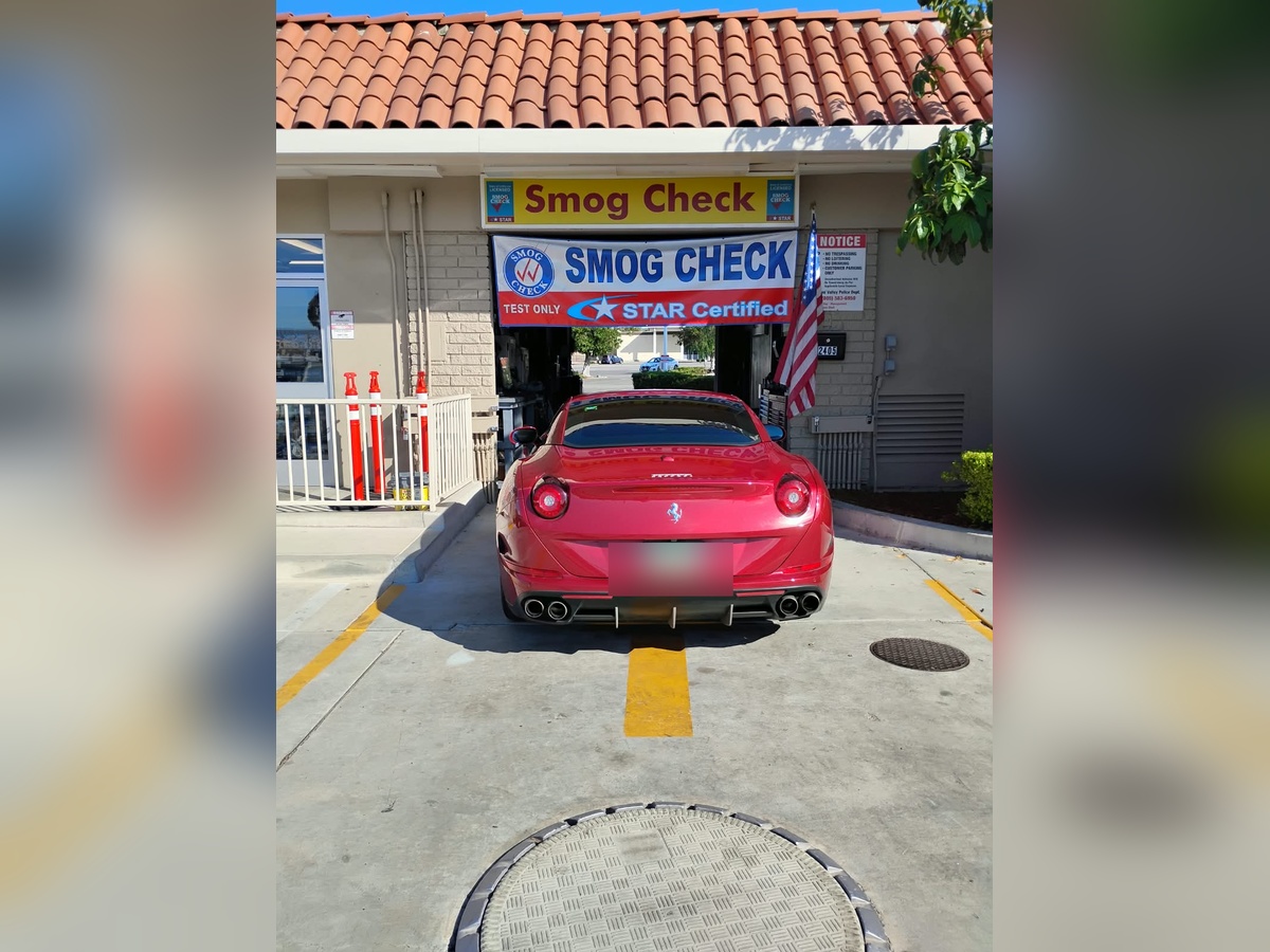A car getting a STAR Certified smog check at Simi Smog & Wash, a test-only STAR station in Simi Valley